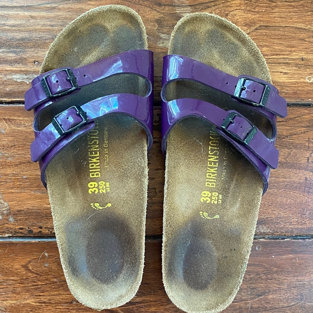Birkenstock Glossy Plum Double Strap Sandals size 39
